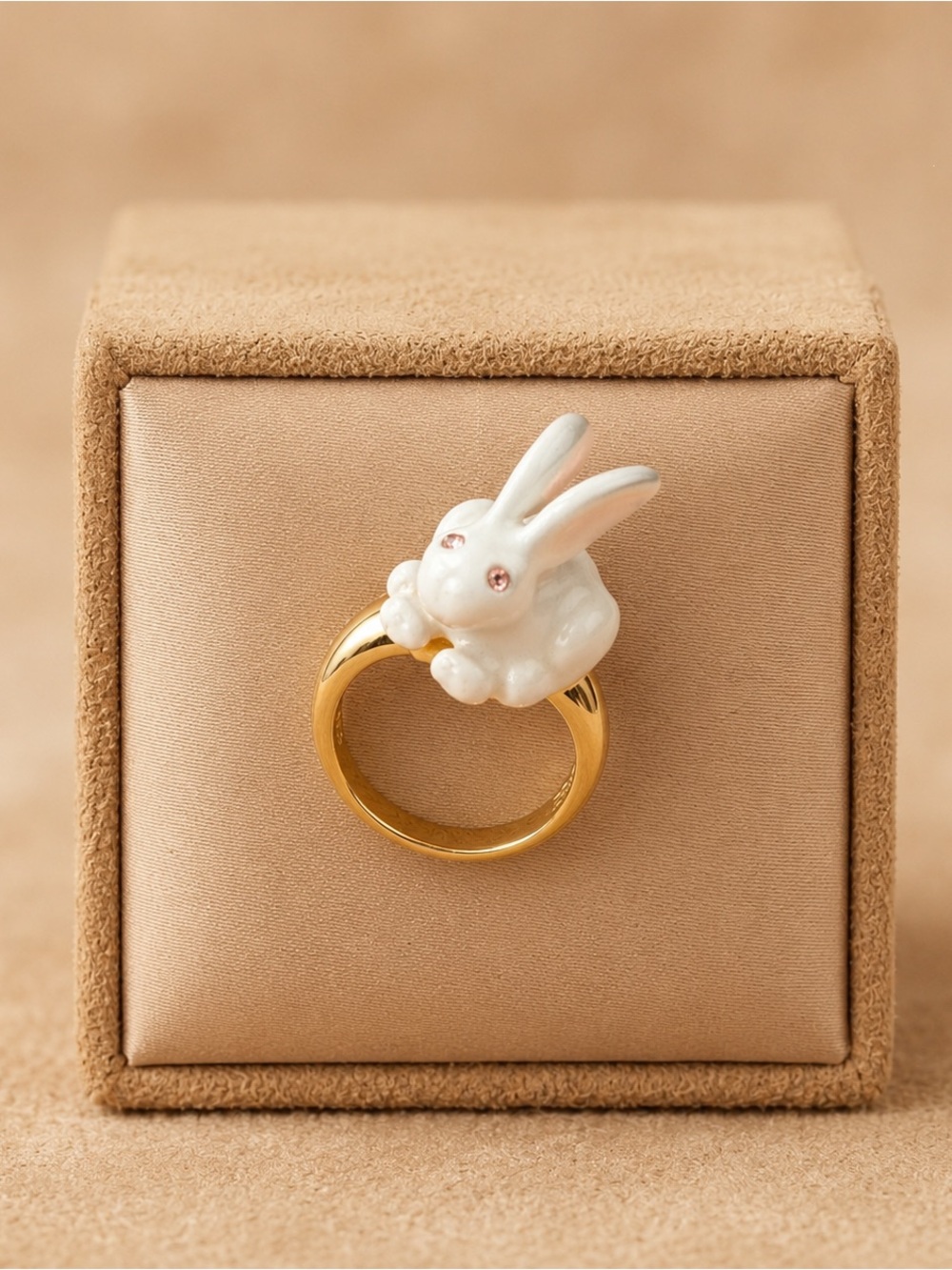 kate spade Gold-Tone Ring with White Rabbit and Pink Crystal Eyes